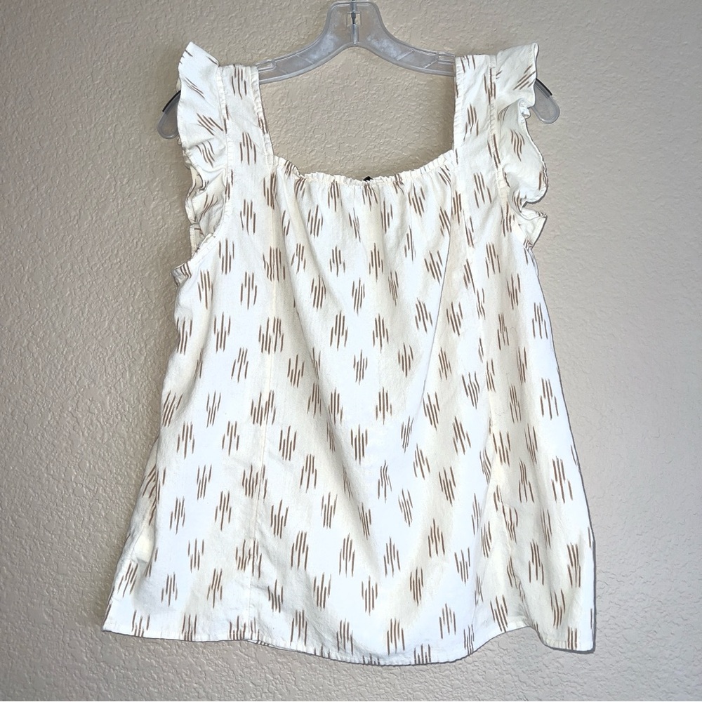 Madewell Cream Smocked Ruffle Straps Tank Top In Ikat Sz M - Picture 9 of 12